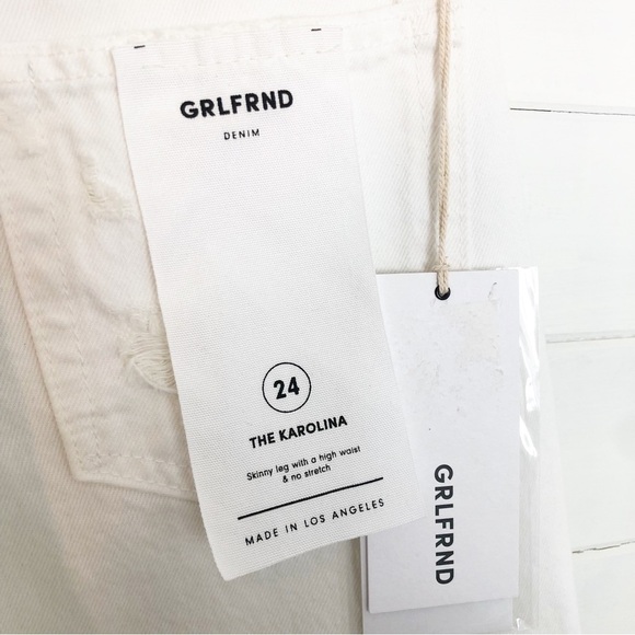 GRLFRND Karolina Distressed High Rise Skinny Jeans White Raw Hem - Picture 8 of 9